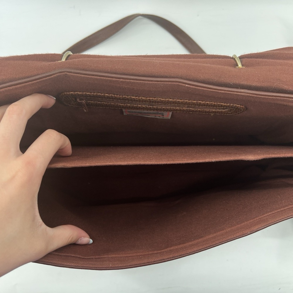 Vintage Capezio Brown Leather Bag Laptop Briefcase Snake Print Gold Tone - Picture 9 of 14